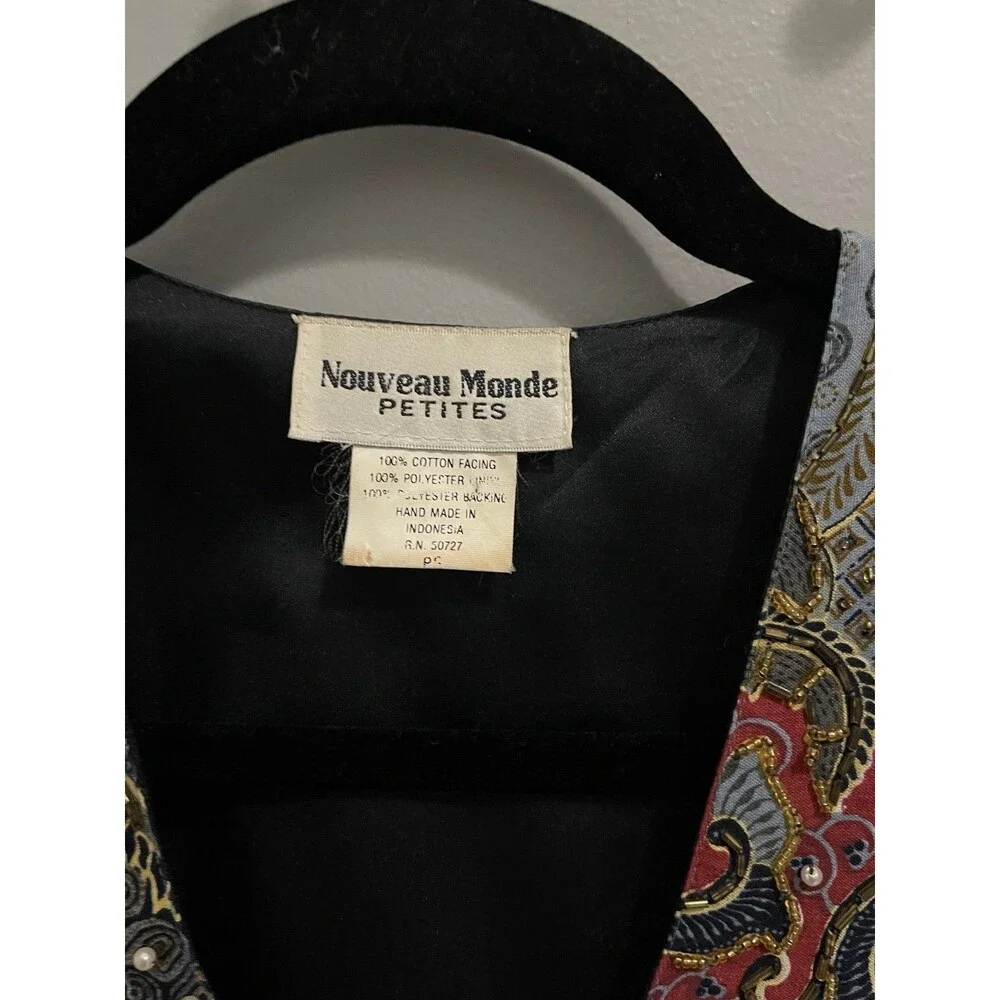 90s Nouveau Monde Vest Petite Tapestry Print Sleeveless Button Up Vest PS - Picture 2 of 3